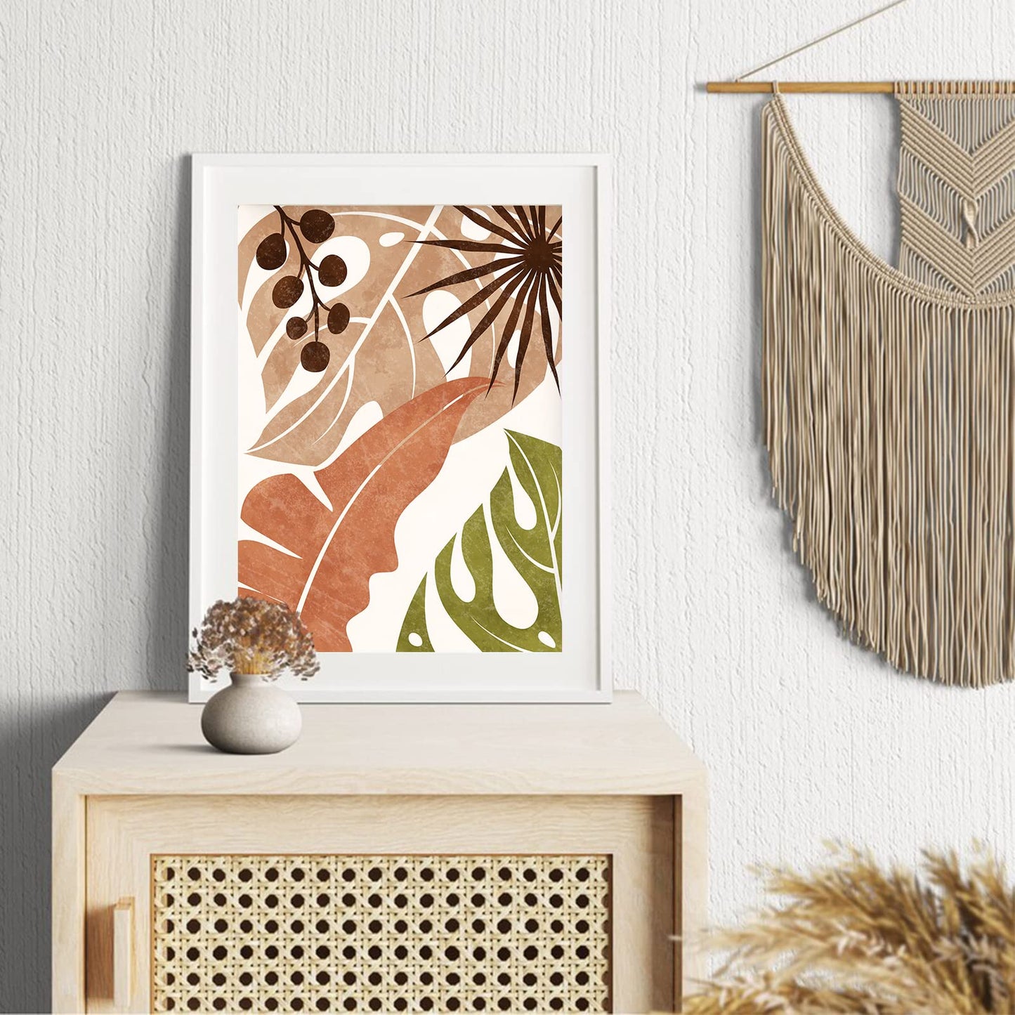 Boho Wall Art Prints, Minimalist Geometric Boho Wall Posters Monstera Palm Leaf Sun Moon Moutain Desert Rainbow Canvas Artwork Paintings, Mid Century Modern Wall Pictures Boho Wall Decor for Bedroom