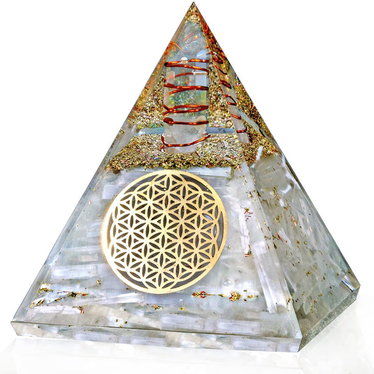 Anaya Agate Selenite Glow Orgonite Pyramid – Handmade Selenite Orgone Pyramid for High Frequency Vibration, Powers of Manifestation – White Crystal Pyramid Promotes Peace and Calmness