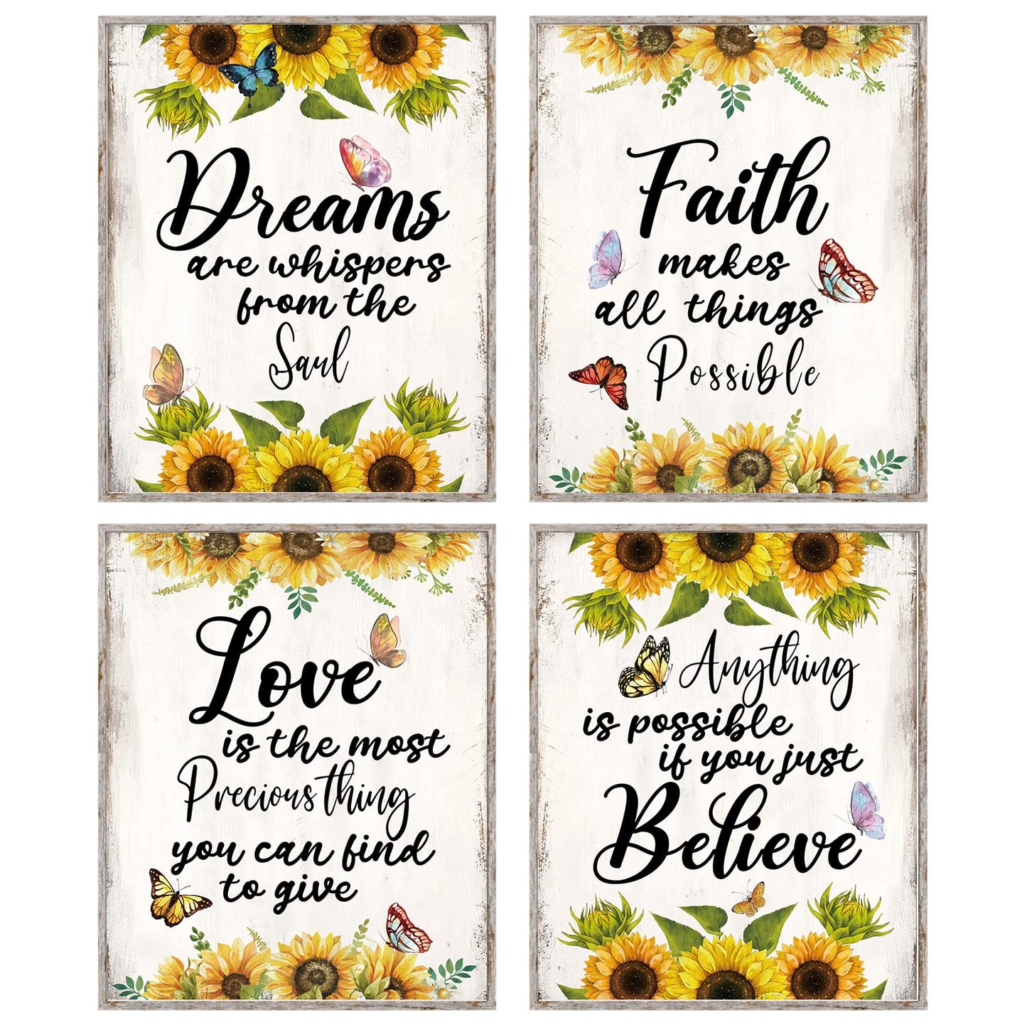 MTL HOE Inspirational Quote Wall Art Decor For Women, Positive Quote Butterfly Pictures Wall Decor Posters, Sunflower Wall Decor For Girls Bedroom, Motivational Saying Art Print Set of 4, 8x10 In