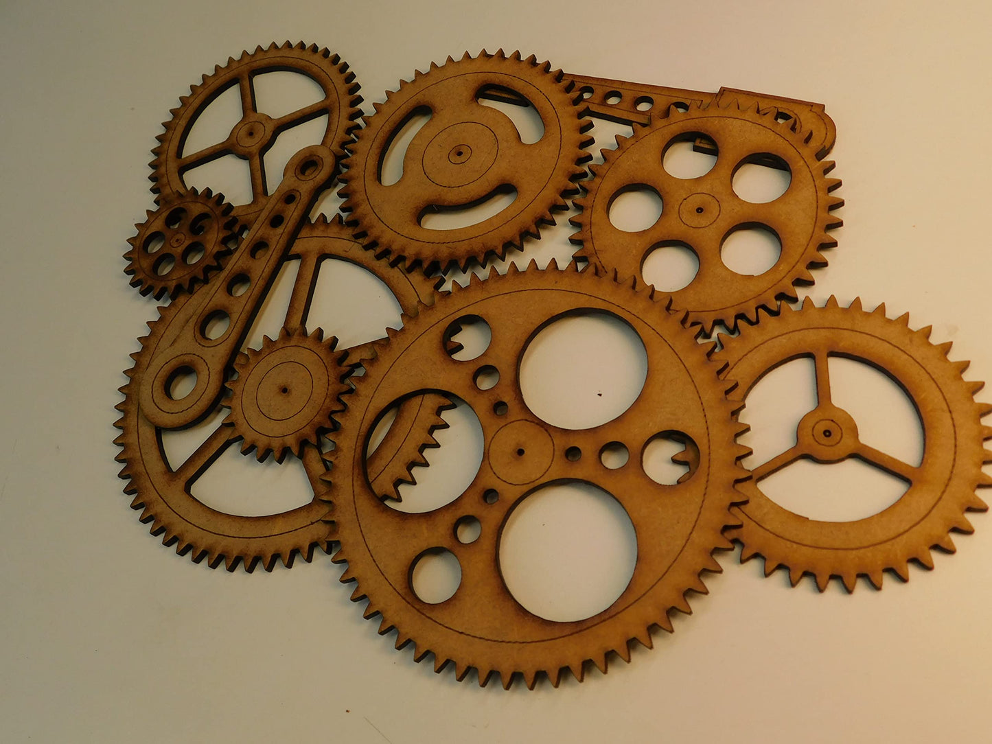 Steampunk Gears Wall Decor - Eight Gears, Two Push Rods - UNFINISHED - Free Shipping - Wood Gears