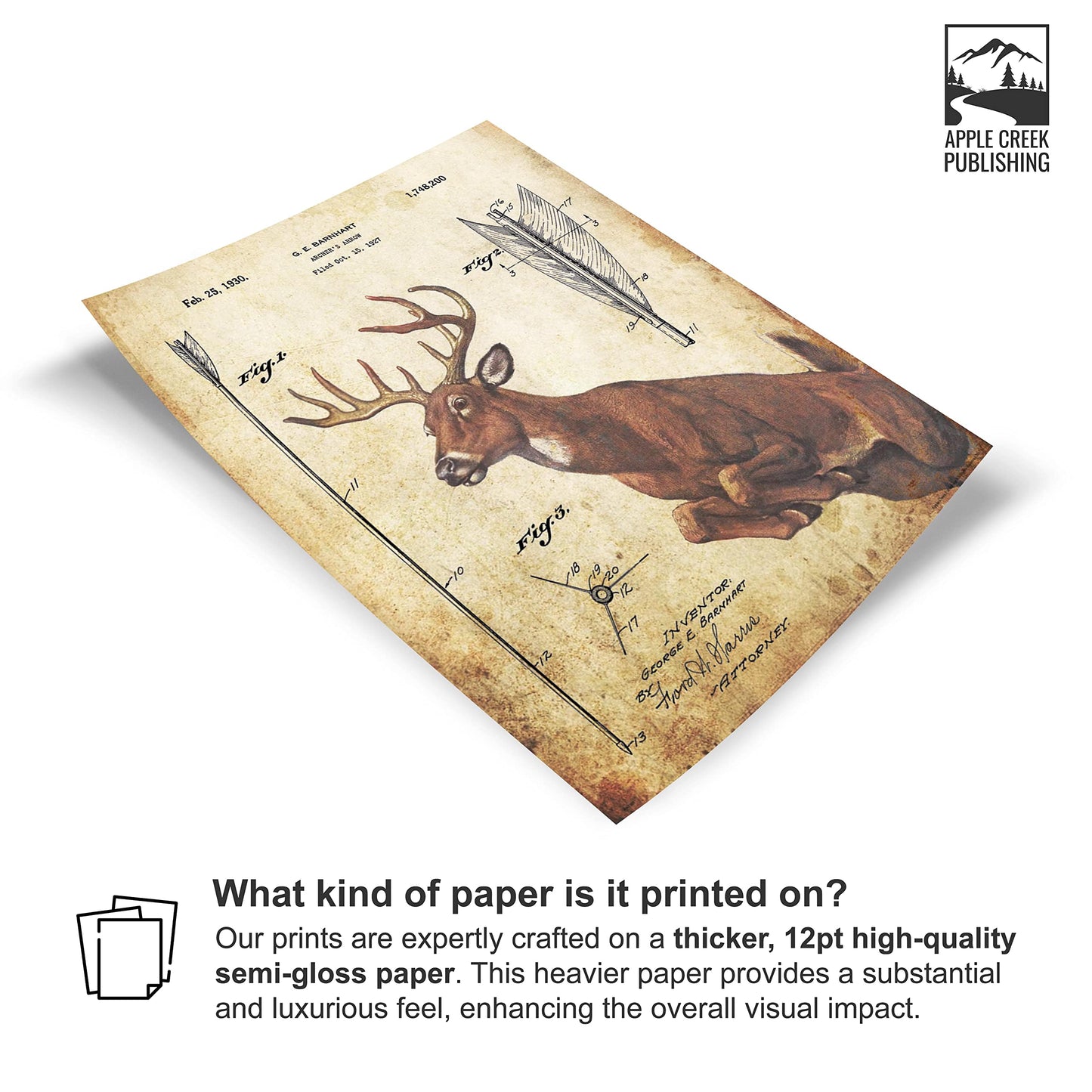 Apple Creek Whitetail Deer Bow Arrow Archery Hunting Patent Poster Art Print Reproduction 11x14 Wall Decor Pictures