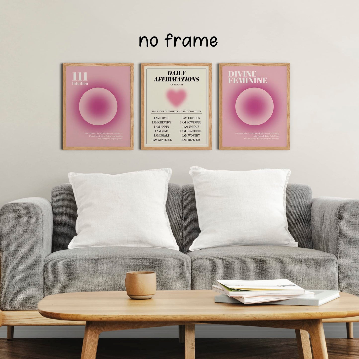 KEUSPI Angel Number 111 Intuition Daily Affirmations Divine Feminine Pink Aura Energy Gradient Wall Art Poster Prints for Bedroom Dorm Decor,Spiritual Decorations Posters Unframed 8x10 Inches Set of 3