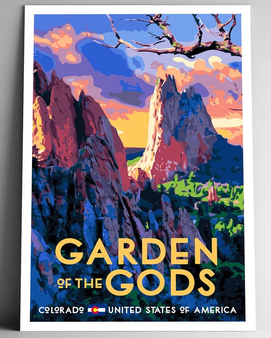 Garden of the Gods Vintage-Style Travel Poster - 8x10-12x18-18x24-24x36 / 4x6 Postcard WPA Style Art Print USA Colorado Red Rock Corral Colorado Springs America the Beautiful (4x6 Inch Postcard)