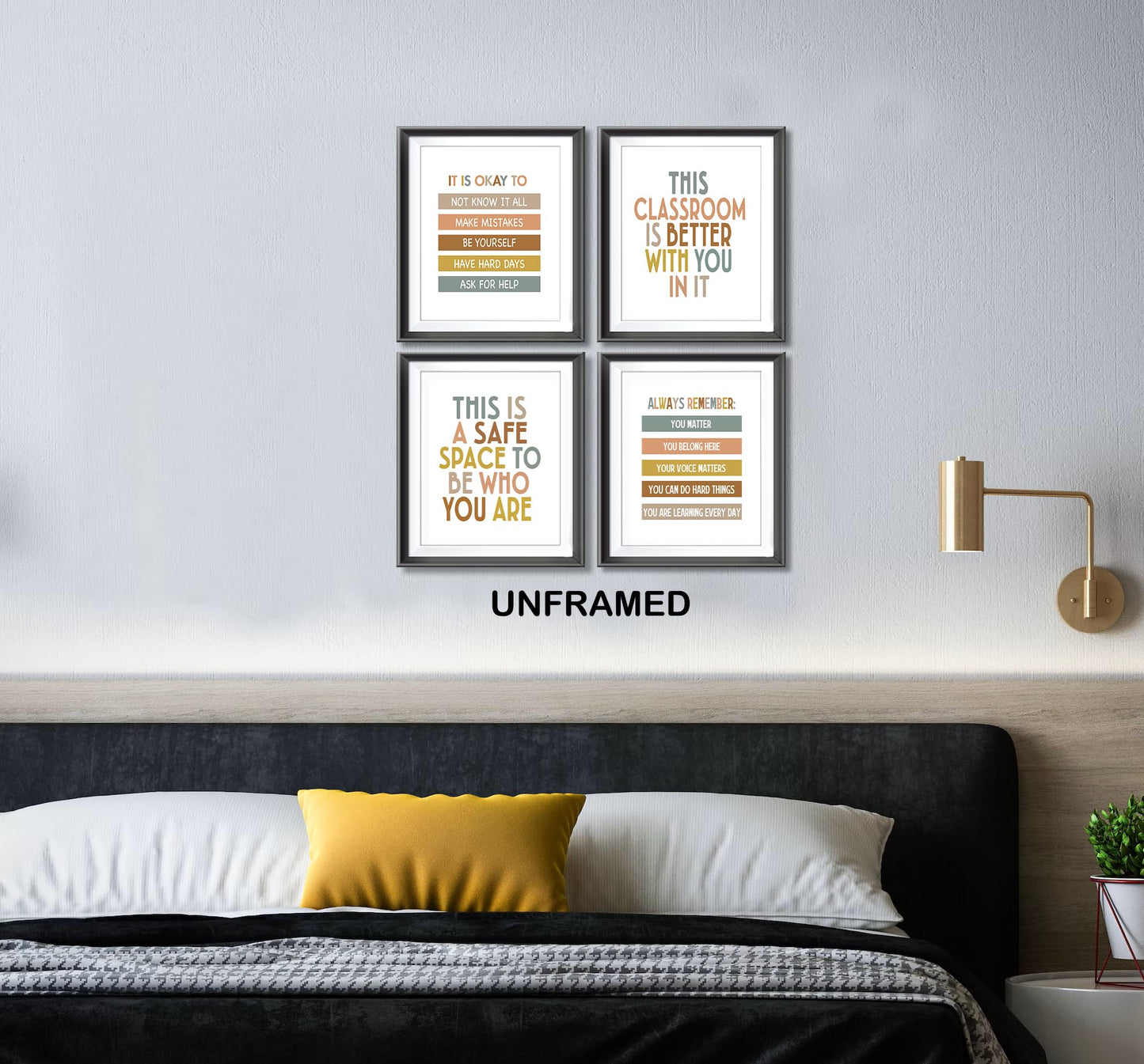 Boho Classroom Quotes Mental Health Positive Affirmations Poster Prints for Teens Room Playroom Nursery Classroom Decor,Inspirational Decorations Prints Wall Art Unframed 4pcs 8x10 Inches (8Wx10L)