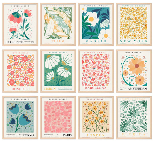 AnyDesign 12Pcs Flower Market Poster Abstract Flower Market Wall Art Prints 8x10inch Botanical Room Decor Aesthetic Matisse Poster Decor for Gallery Room Aesthetic Living Room Decor, Unframed