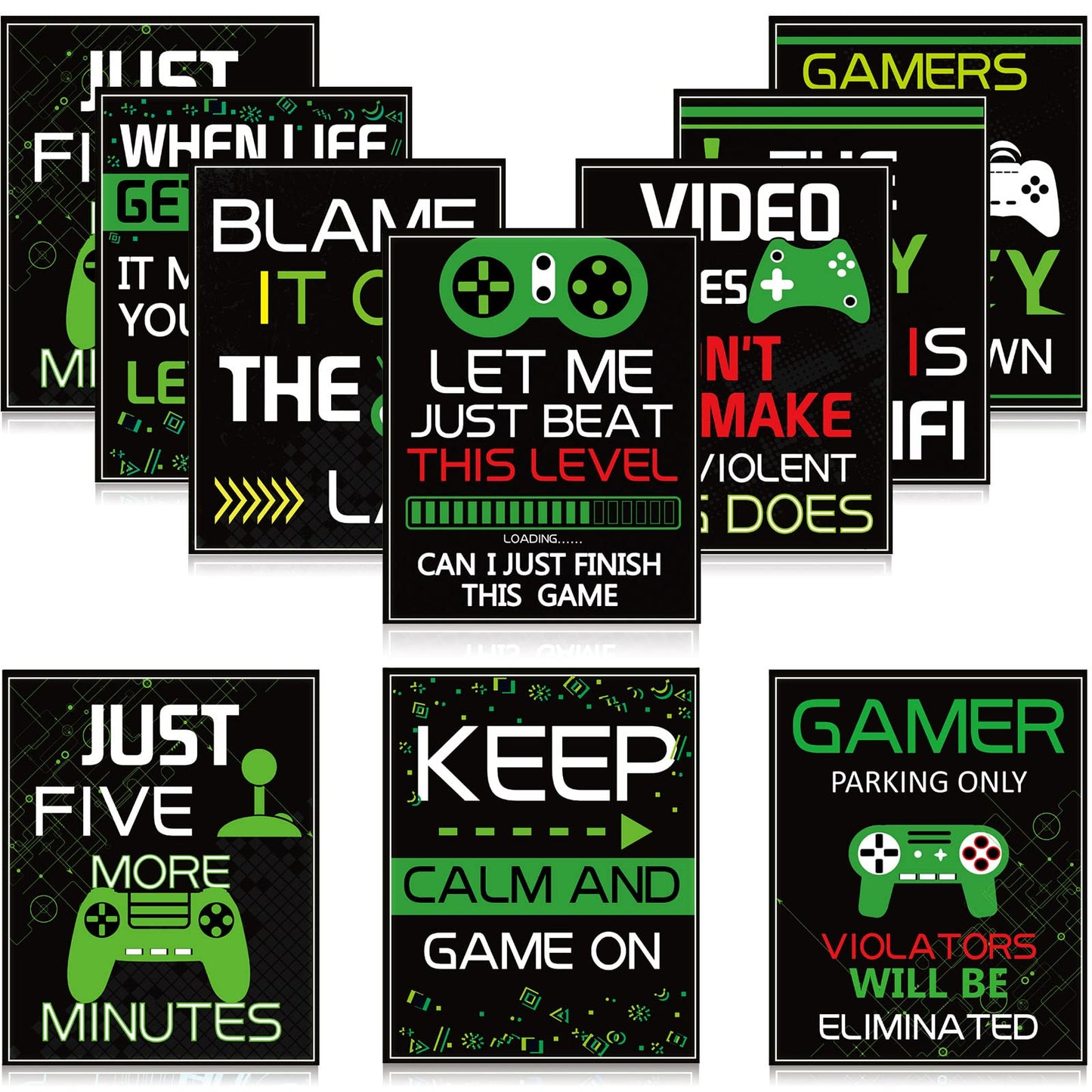 10 Video Game Poster Sign Gamer Art Print Boy Game on Birthday Party Wall Decoration, Inspirational Words Quote Poster 10 x 8 Inch Wall Gaming Art for Kids Boy Bedroom Decor, No Frame (Green)