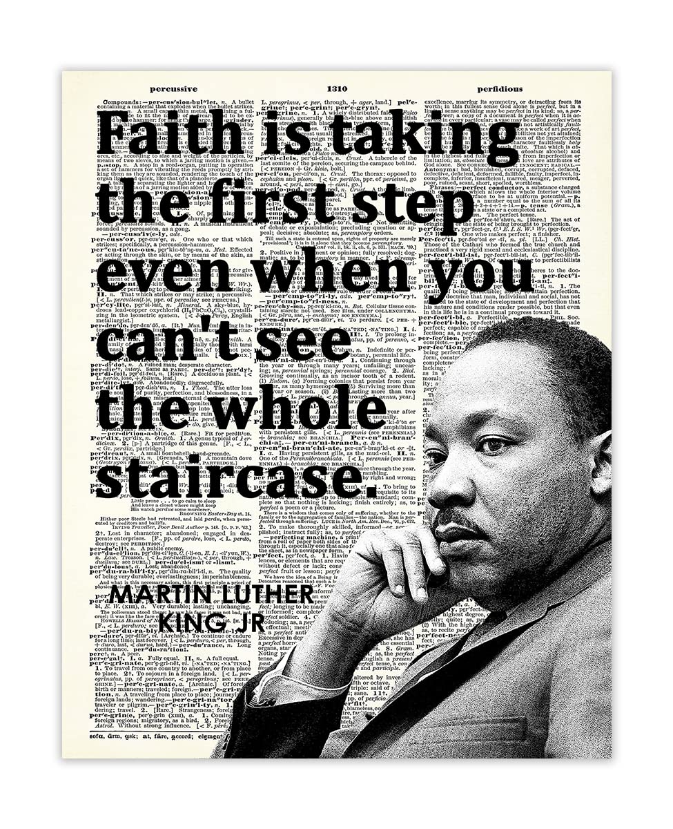 Inspirational Martin Luther King Poster "Faith… First Step" 8x10 Motivational Wall Art & Positive Affirmations Wall Decor for Bedroom Teen Girl Boy - MLK Quotes Decor & Office Decor for Men, Women