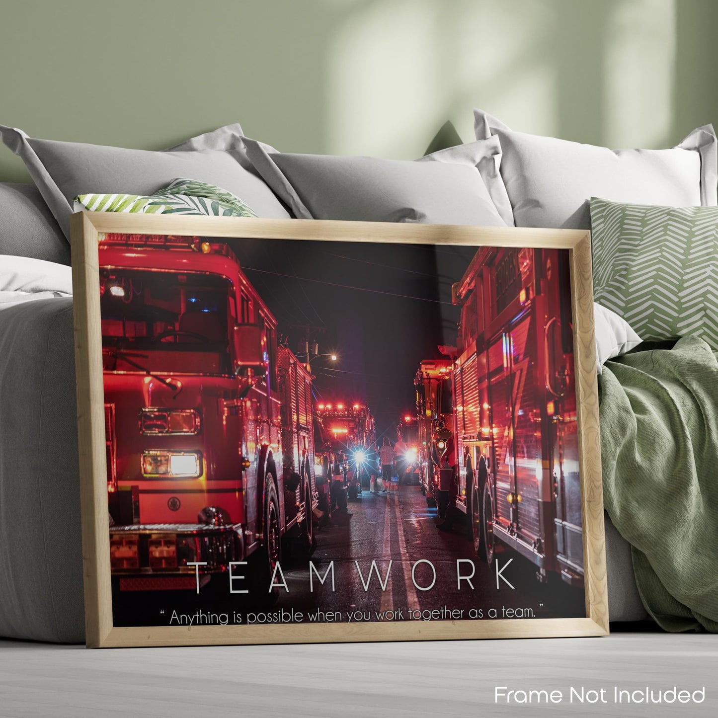 Inspirational Wall Art Co. - Teamwork - Firefighter American Firetruck Courage Boys Engine Patriotic Department Motivational Gift Quotes Posters Print Home Office Decor 11X14 inches