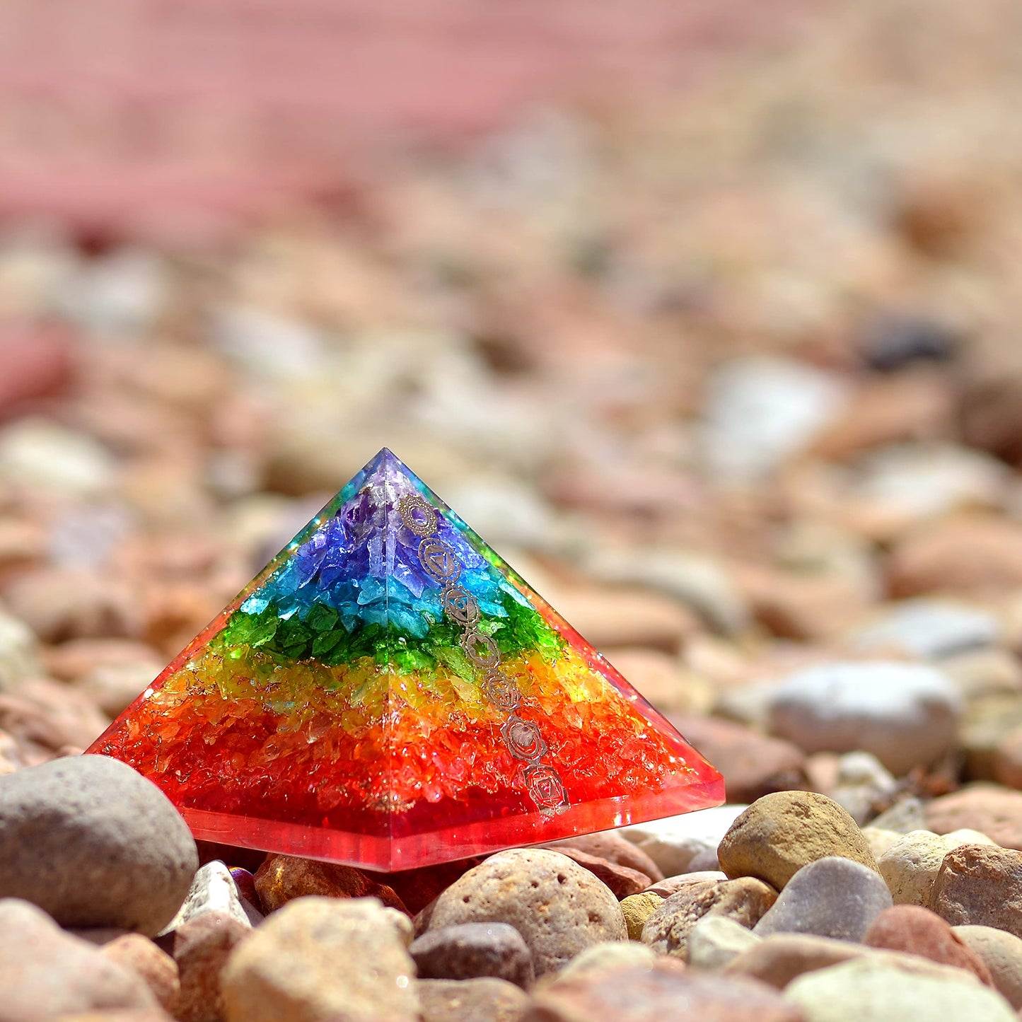 Orgone Pyramid Chakra Layer Energy Generator Meditation Pyramid - Orgonite Chakra Balancing Healing Pyramid With Chakra Copper Symbol