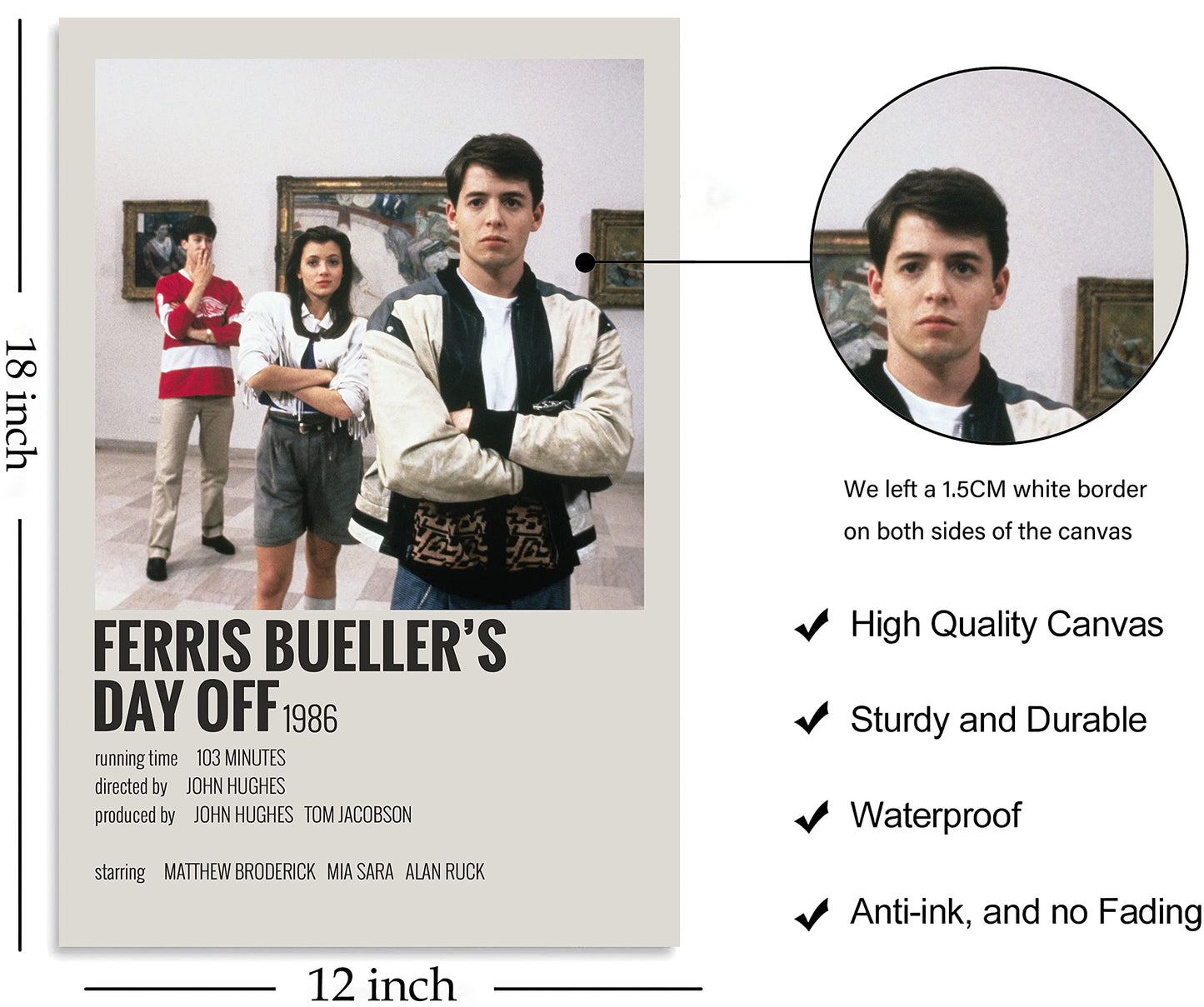 Movie Poster Cover Ferris Bueller's Day Off Poster Art Wall Canvas Pictures for Modern Room Decor Prints Unframed 12" x 18" WXHYZZ