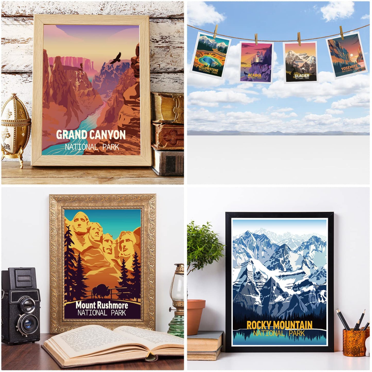 Outus 9 Pieces Vintage National Park Posters, National Park Art Prints Nature Wall Art and Mountain Print Set Abstract Travel Unframed for Hikers Campers Living Room Decor, 8 x 10 Inch(National Park)