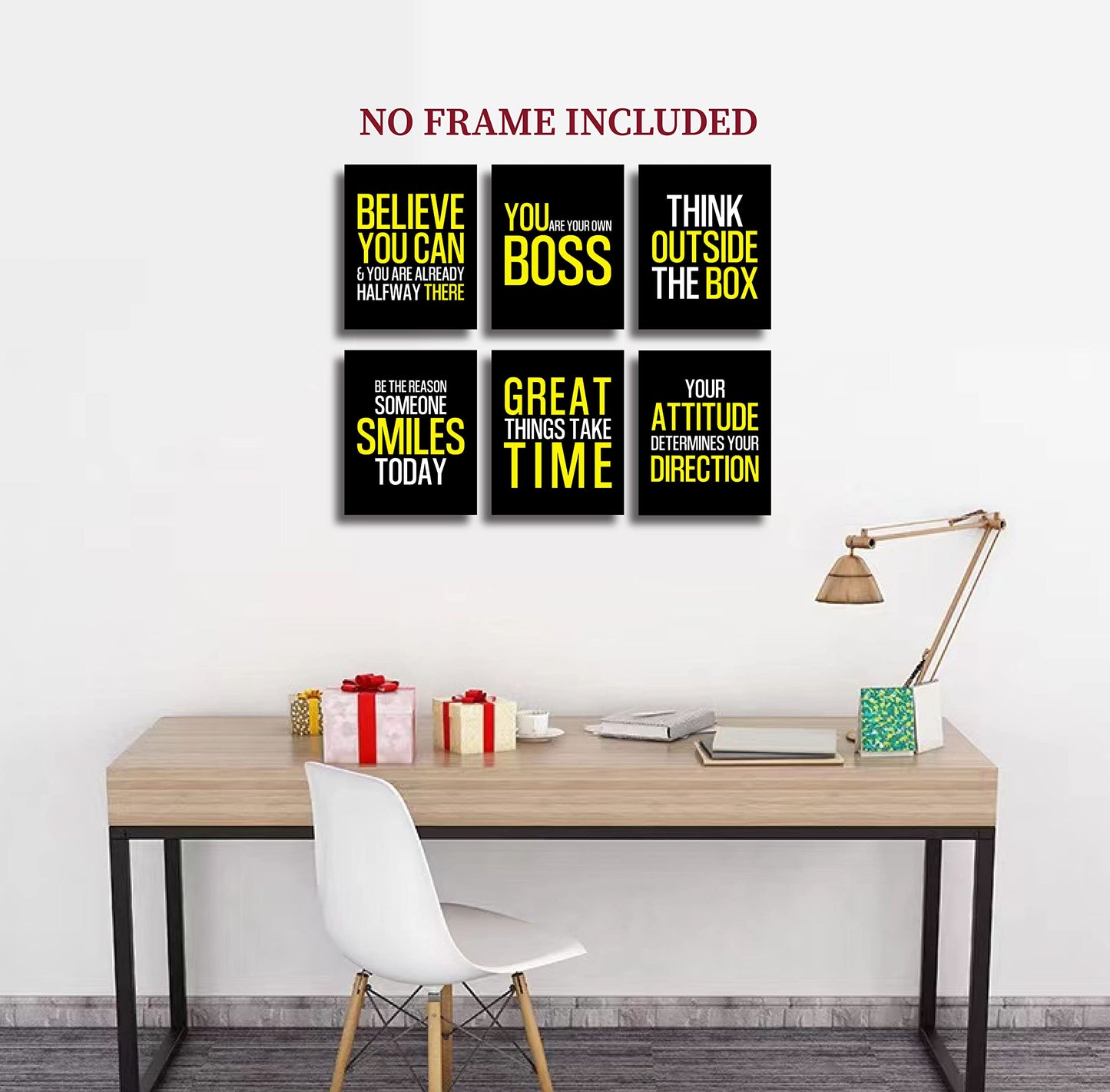 Unframed Motivational Quotes Wall Art - Set of 6 Inspirational Office Posters with Stickers, 8X10 inch Bathroom Wall Decor Quotes Posters Prints with Stickers for Study or Home Office