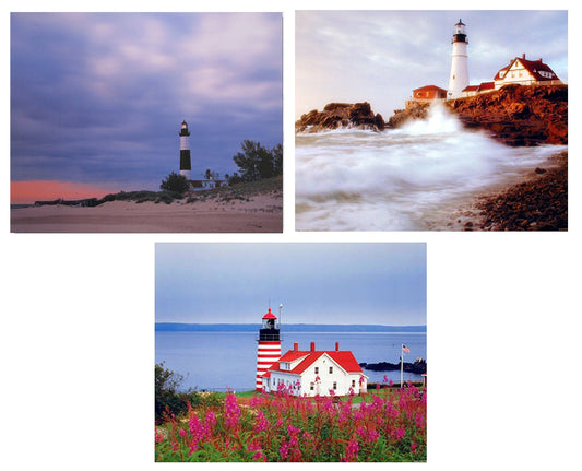 Lighthouse Portland Maine Three Set 8x10 Picture Ocean Landscape Wall Decor Art Print Posters