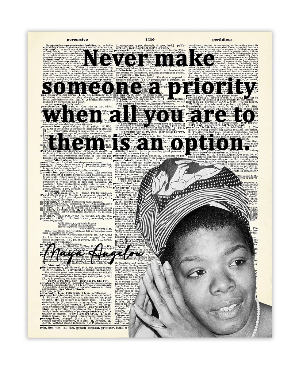 Inspirational Wall Art Poster "Never Make Someone a…", Maya Angelou 8x10 Dictionary, Motivational Wall Art & Positive Affirmations Wall Decor for Bedroom, Teen Girl, Boy & Office Decor for Men, Women
