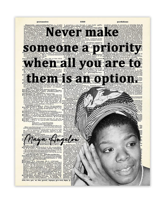 Inspirational Wall Art Poster "Never Make Someone a…", Maya Angelou 8x10 Dictionary, Motivational Wall Art & Positive Affirmations Wall Decor for Bedroom, Teen Girl, Boy & Office Decor for Men, Women