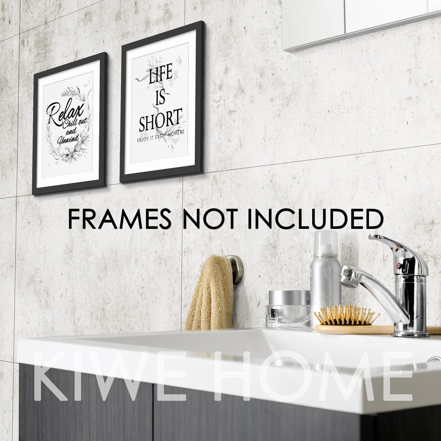 Wall Decor Quotes Saying Prints, 8x10 Textured Watercolor Black White Pictures Words Poster, Bathroom, Home Office Toilet Living Room Dining (Frames Not Included)