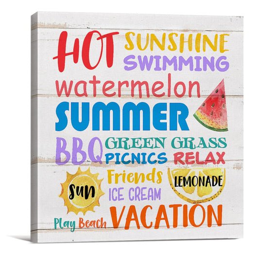 Country Summer Canvas Prints Wall Art Decor Summer Subway Poster Painting Framed Artwork Summer Words Desk Signs Rustic Home Shelf Wall Decoration 8 x 8 Inch