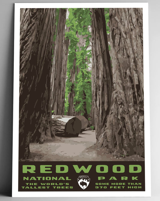 Redwood National Park Vintage-Style Travel Poster - 8x10-12x18-18x24-24x36 / 4x6 Postcard WPA Style Art Print Californiaa USA (8x10 Inch Poster)