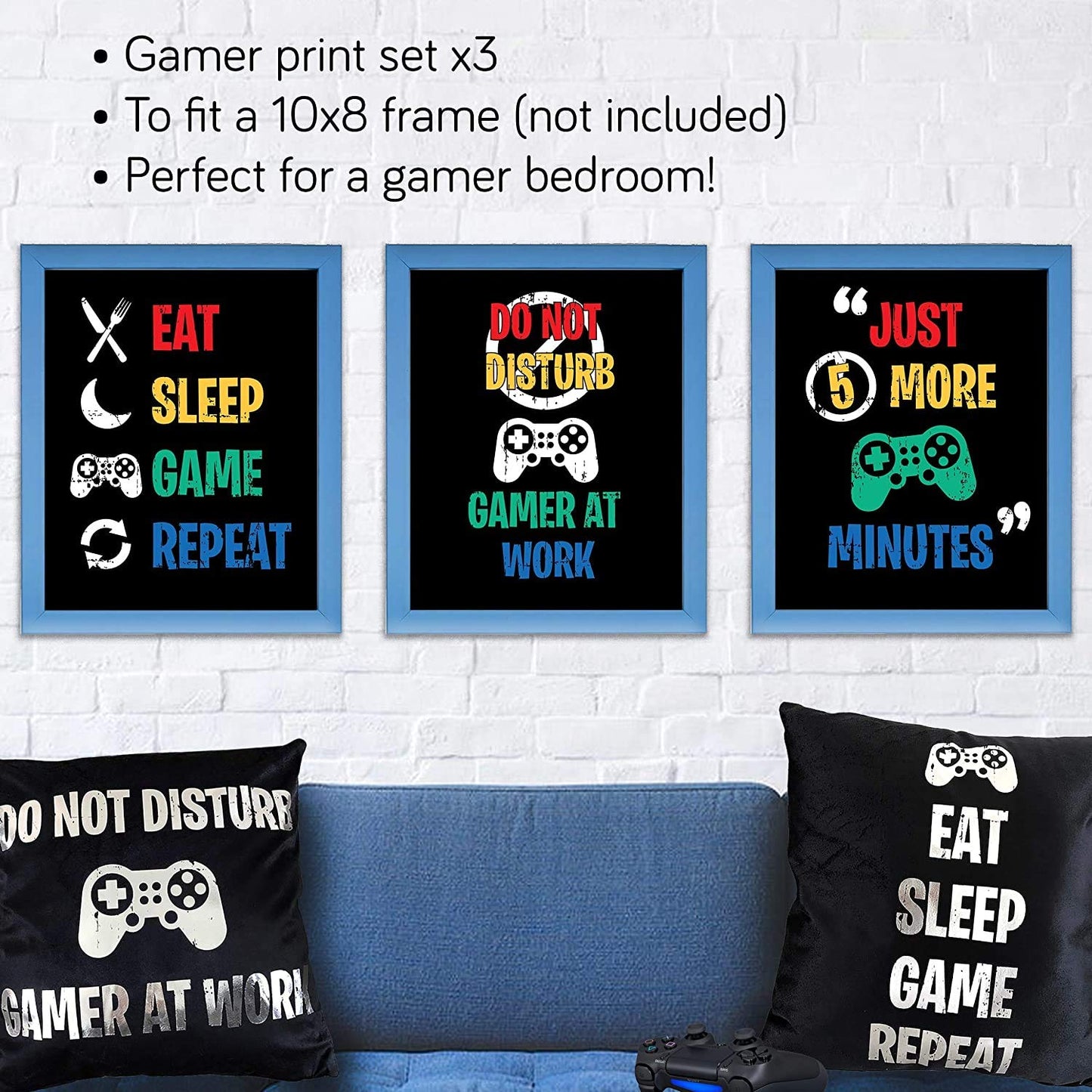 Unframed Video Game Themed Funny Wall Art Prints, Set of 3 (8" x 10") Gaming Poster Art Painting For Kids Room Teenage Boy Decor