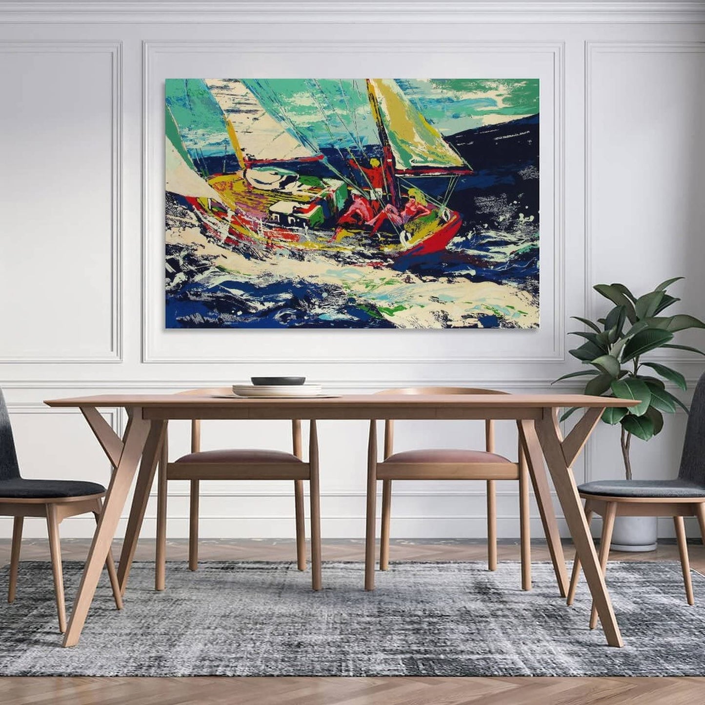 LeRoy Neiman, North Seas Sailingposters for Girls Room Wall Art for Bathroom Bedroom Decor Colorful Oil Painting Print on Canvas Picture Poster Wall Art Decoration Stretched And Framed Painting 16x24i