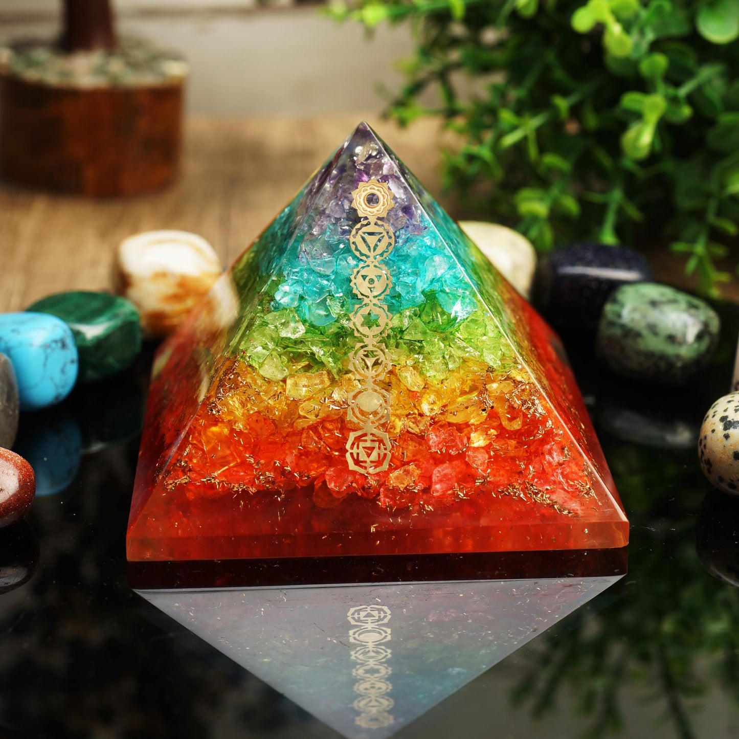 Orgone Pyramid Chakra Layer Energy Generator Meditation Pyramid - Orgonite Chakra Balancing Healing Pyramid With Chakra Copper Symbol