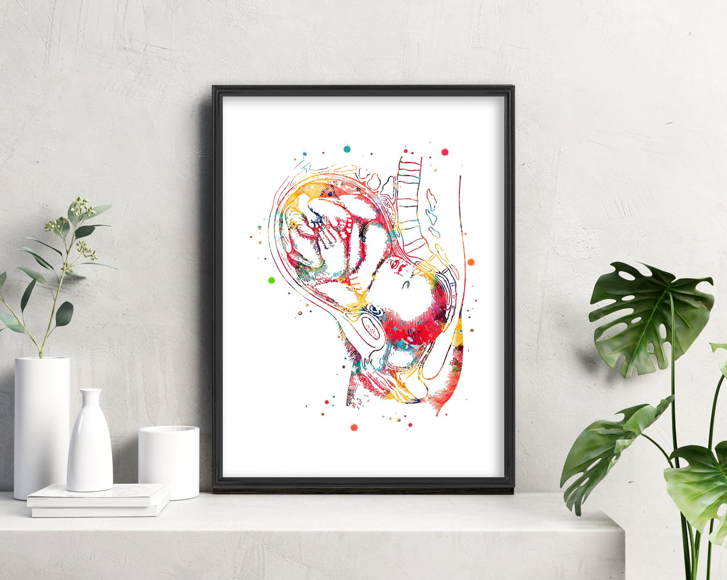Baby In Womb Watercolor Art Print Maternity Breastfeeding Pregnancy Baby and Mom Pregnant Woman Gynecology Poster Medical Doctor Office Clinic Wall Home Decor Poster Gift 8x10 inc. Unframed Print
