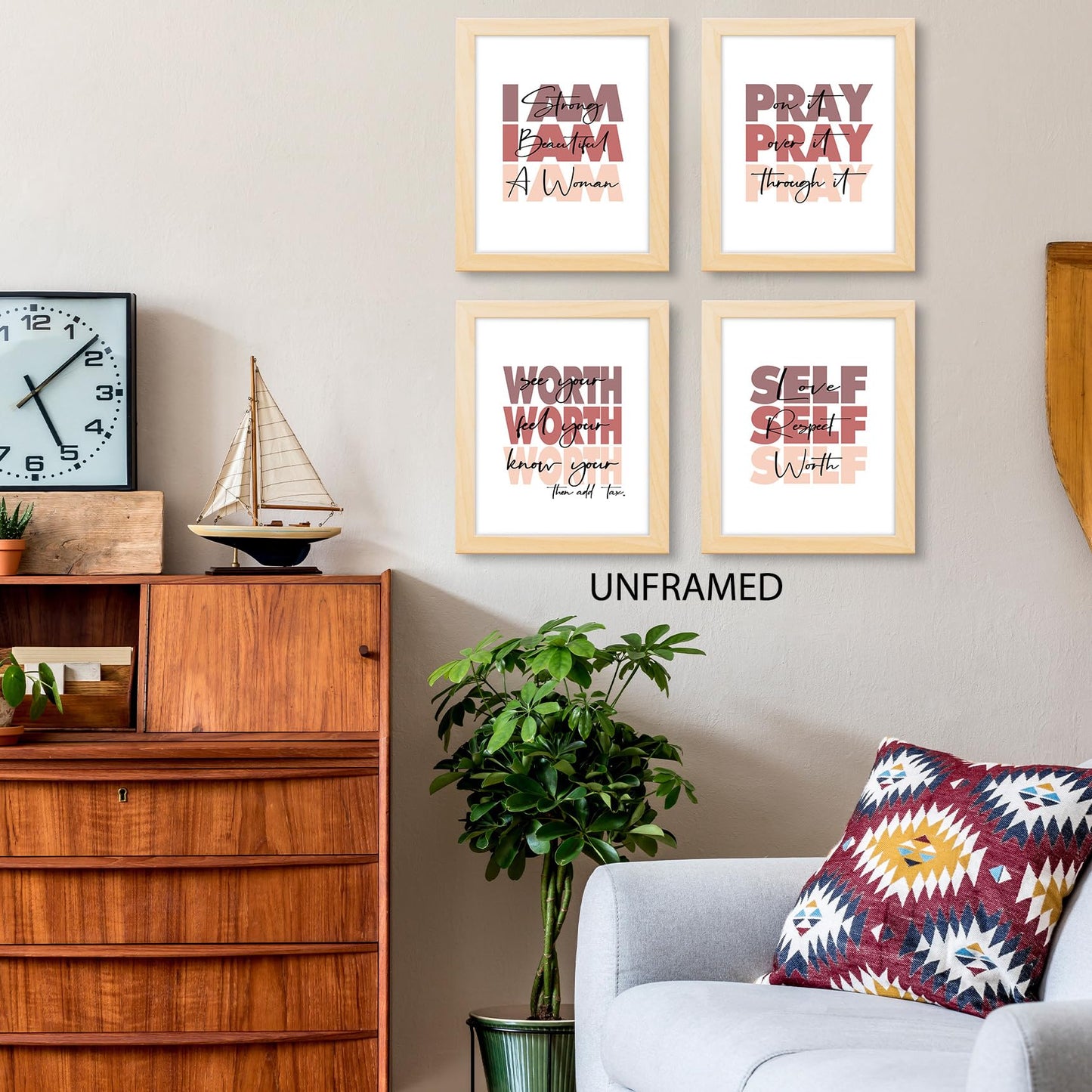 HUYAW PUHEI Woman Girl Inspirational Quotes Pray Worth Wall Art Prints Set of 4, Motivational Posters Gifts for Women Teen Girls Room Home Bedroom Office College Dorm Wall Art Decor (8 x 10 Unframed)