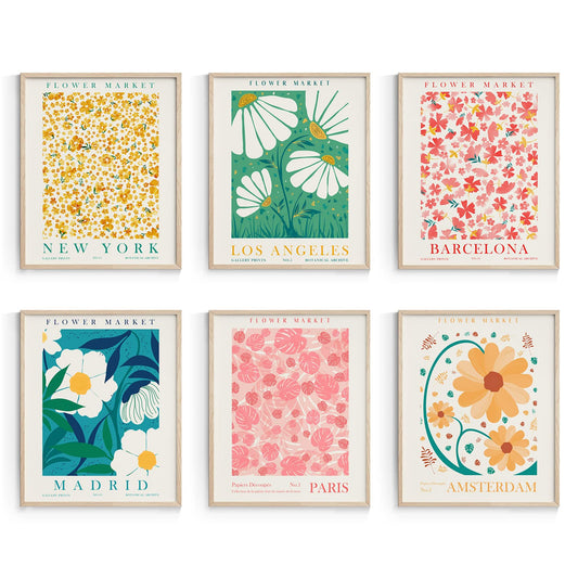Habseligkeit Flower Market Posters for Room Decor Aesthetic, Danish Pastel Room Decor, Floral Wall Art Prints for Girs Dorm Aesthetic Decor Unframed, 8x10in, Set of 6