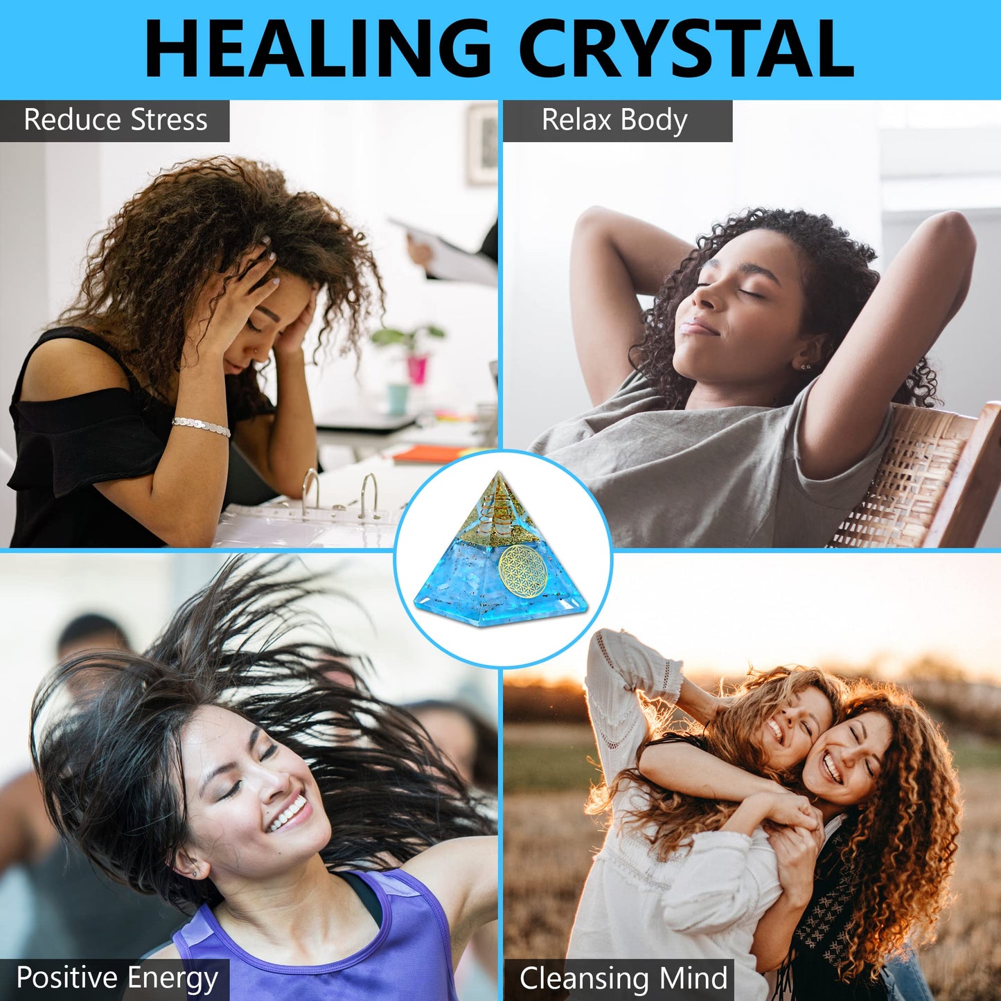 Anaya Agate Selenite Glow Orgonite Pyramid – Handmade Selenite Orgone Pyramid for High Frequency Vibration, Powers of Manifestation – White Crystal Pyramid Promotes Peace and Calmness