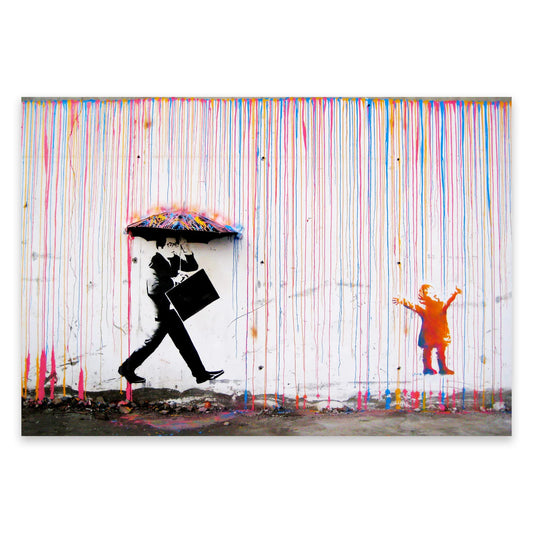 ZZPT Graffiti Wall Art Poster - Banksy Colorful Rain Canvas Art Print - Banksy Poster - Street Art Painting Modern Artwork Abstract Wall Decor for Living Room Bedroom Unframed (12x18in/30x45cm)