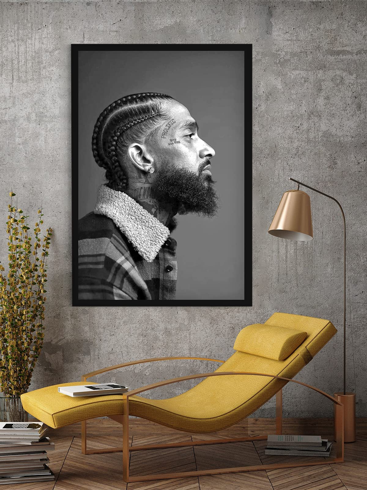 Funny Ugly Christmas Sweater Nipsey Hussle Wall Décor Poster Hip-hop Rapper Art Print for Home Decoration - Black and White Profile Portrait, 8 in x 12 in