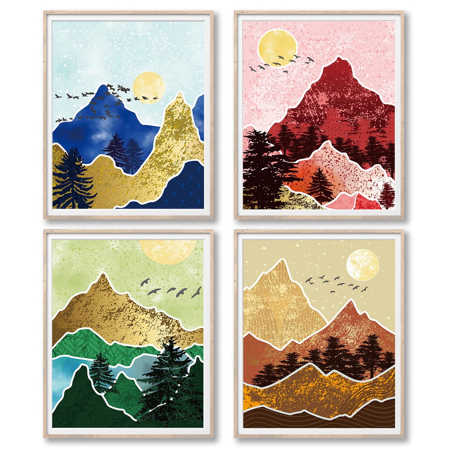 Mountain Wall Decor Print, Posters for Room Aesthetic Mid Century Modern Nature Wall Art for Living Room, Nature Wall Art(8x10 in set of 4 Unframed) Abstract Prints of Mountain Wall Art