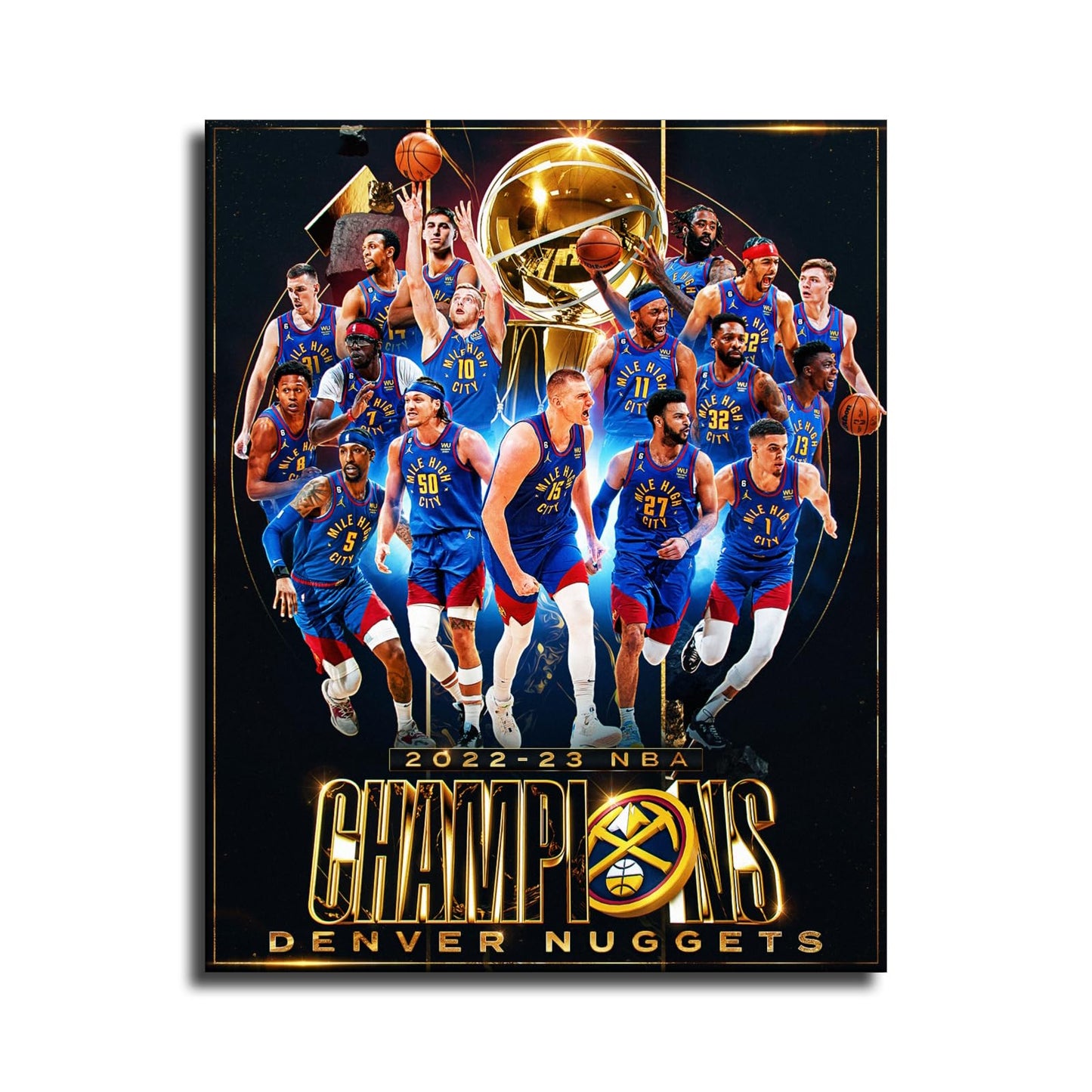 2022-2023 Nuggets Championship Poster Wall Art Print,Jokic & Murray Star Picture Artwork for Home Decor,Group Photo of The Nuggets Canvas Wall Poster Print (Nuggets,no Frame 12x15nch)