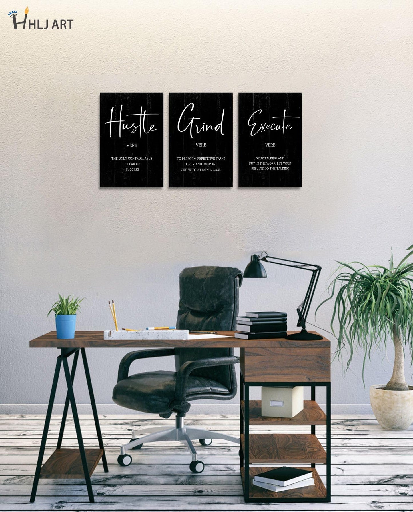 Inspirational Quotes Office Wall Art: Uplifting Motivational Poster Positive Office Decor, 3 Piece Black Picture Inspiring Sayings Prints 8x12”