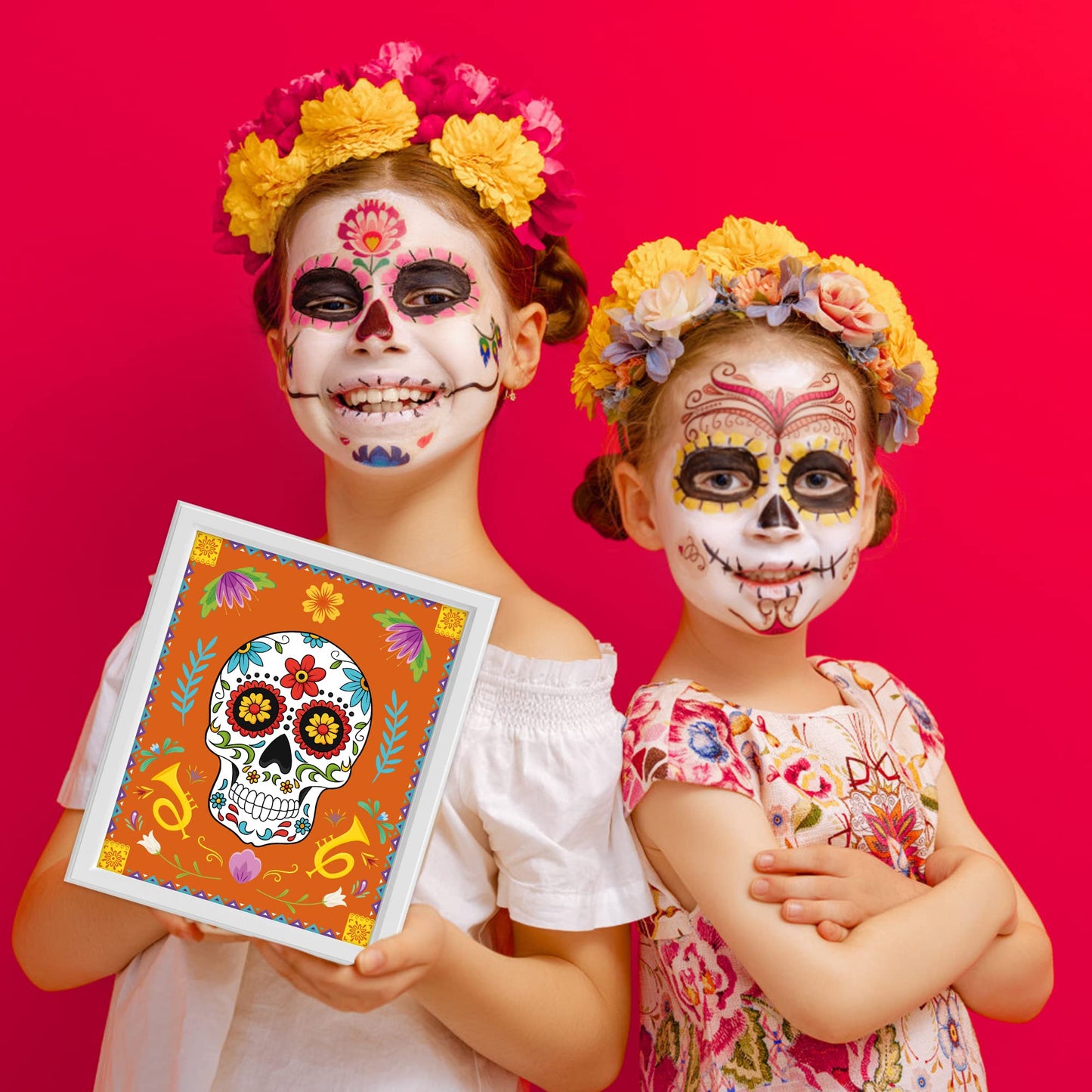 Haooryx 9Pcs Day Of The Dead Wall Art Poster Print Decoration, Mexican Day of The Dead Fiesta Party Sugar Skull Decor HD Printed Art Prints Poster for Home Living Room Bedroom Office Home Wall Decor
