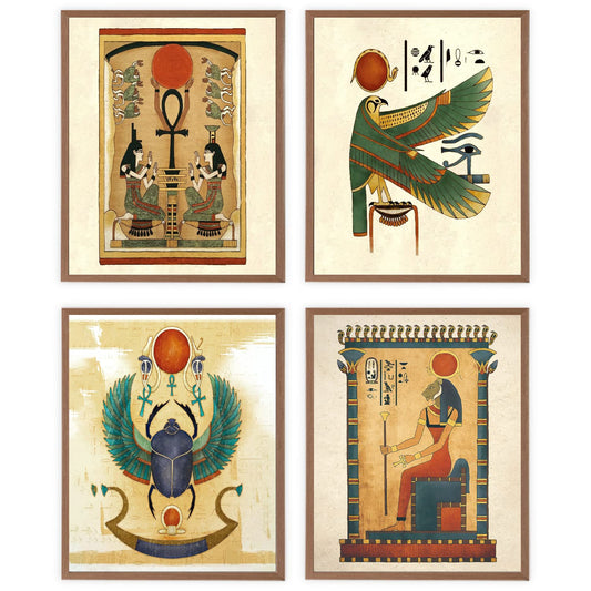 VNWEK Vintage Ancient Egyptian Hieroglyphs Mythology Wall Art Poster Prints Unframed 8”x10”Set Of 4,Egyptian Mystical Decorations for Home Bedroom Living Room College Dorm,Ancient Culture Gifts