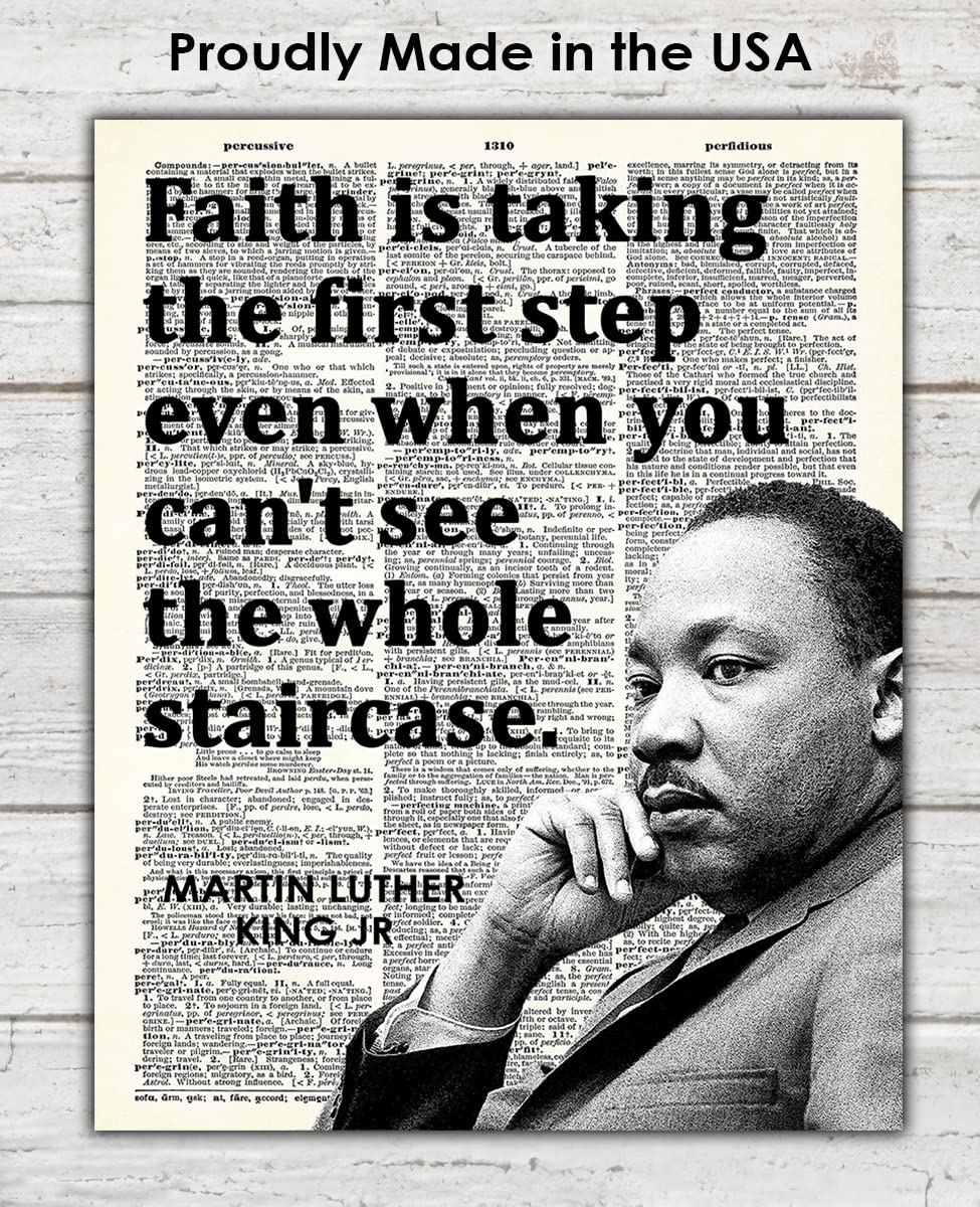 Inspirational Martin Luther King Poster "Faith… First Step" 8x10 Motivational Wall Art & Positive Affirmations Wall Decor for Bedroom Teen Girl Boy - MLK Quotes Decor & Office Decor for Men, Women