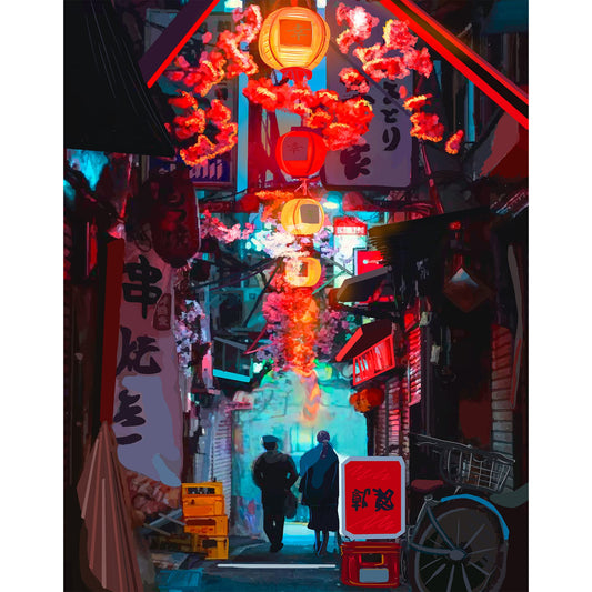 Japan Poster Japanese Print - Night City Artwork on Canvas Roll - Tokyo Art Anime Wall Art Picture Gift - Preppy Night City Wall Decor Poster for Room Aesthetic Bedroom Kitchen Living UNFRAMED
