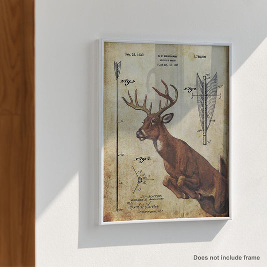 Apple Creek Whitetail Deer Bow Arrow Archery Hunting Patent Poster Art Print Reproduction 11x14 Wall Decor Pictures