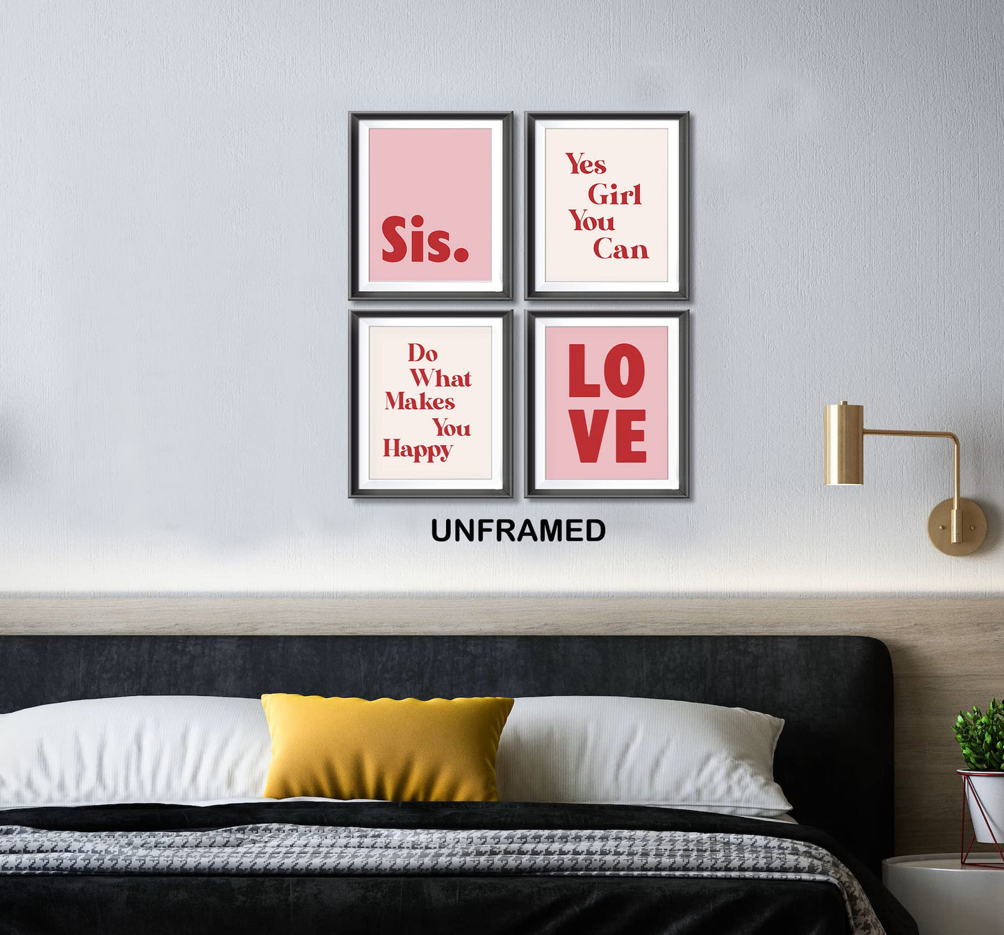 Yes Girl You Can Do What Makes You Happy Poster Prints for Home Girls Room Dorm Bedroom Office Nursery Decor,Motivational Feminist Affirmation Decorations Prints Wall Art Unframed 4pcs 8x10inches