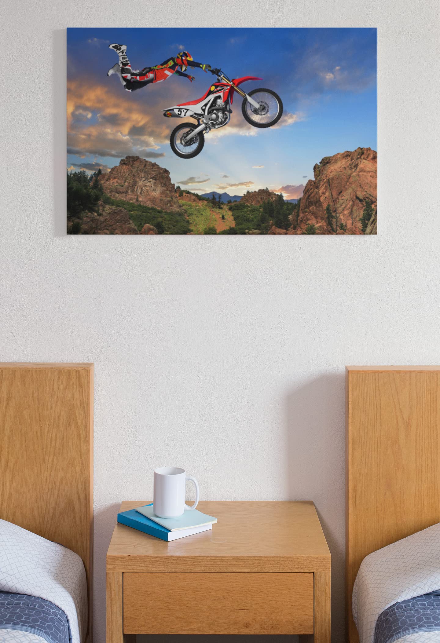 Motocross Rider Freestyle Stunt Modern Decor for Room Bedroom Man Cave Playroom Dirt Bike Poster for Teens and Boy Room Decor Extreme Sports Wall Art Men Gift Cool Wall Decor Art Print Poster 18x12