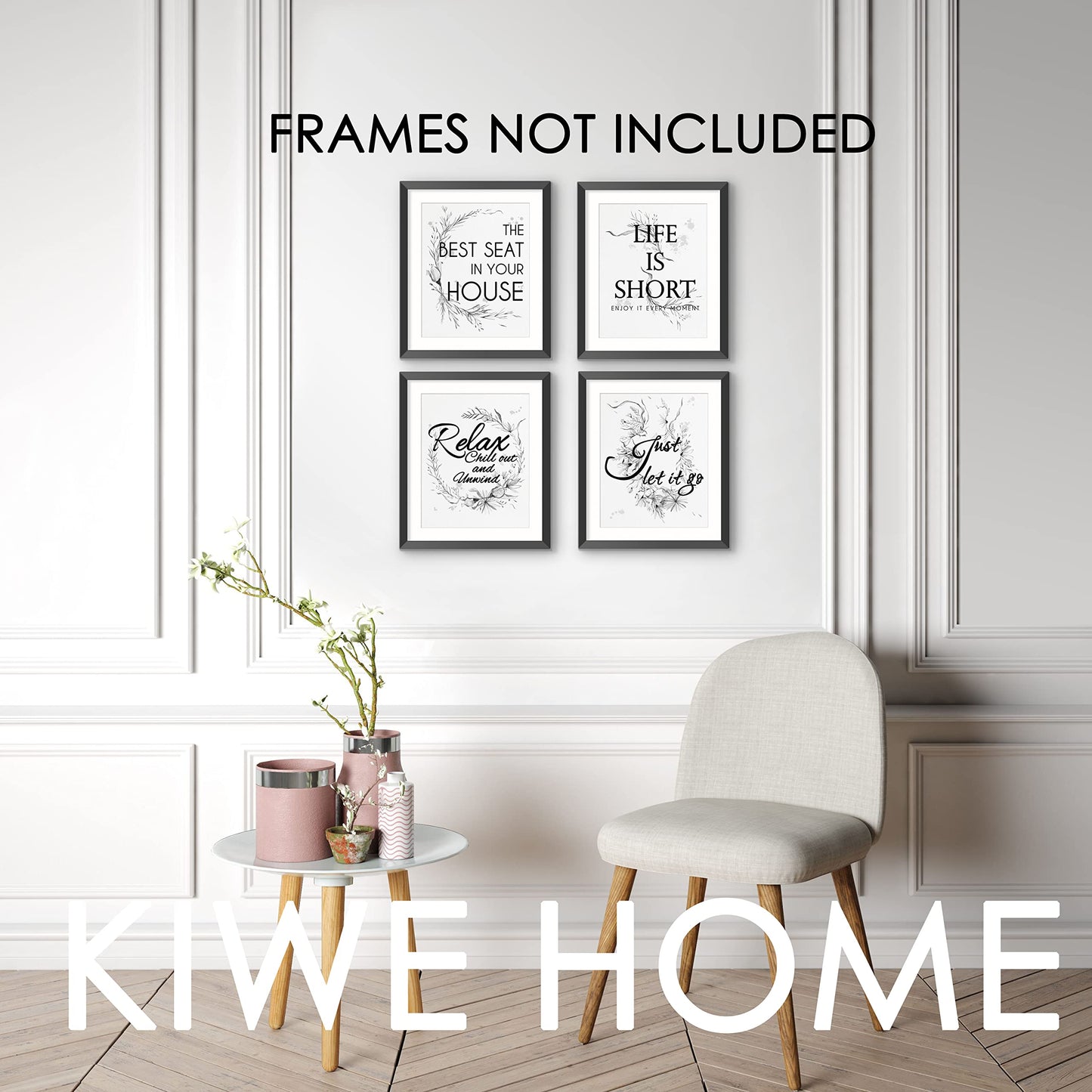 Wall Decor Quotes Saying Prints, 8x10 Textured Watercolor Black White Pictures Words Poster, Bathroom, Home Office Toilet Living Room Dining (Frames Not Included)