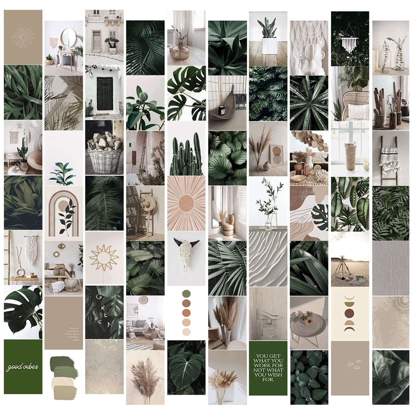 SUPOW Wall Collage Kit 70pcs, Aesthetic Pictures for Room Decor, Boho Cottagecore Art Illustration, Neutral Dorm Decor Photo Prints, Cute Green VSCO Posters, Trendy Bedroom Teen Girls 4x6 inch
