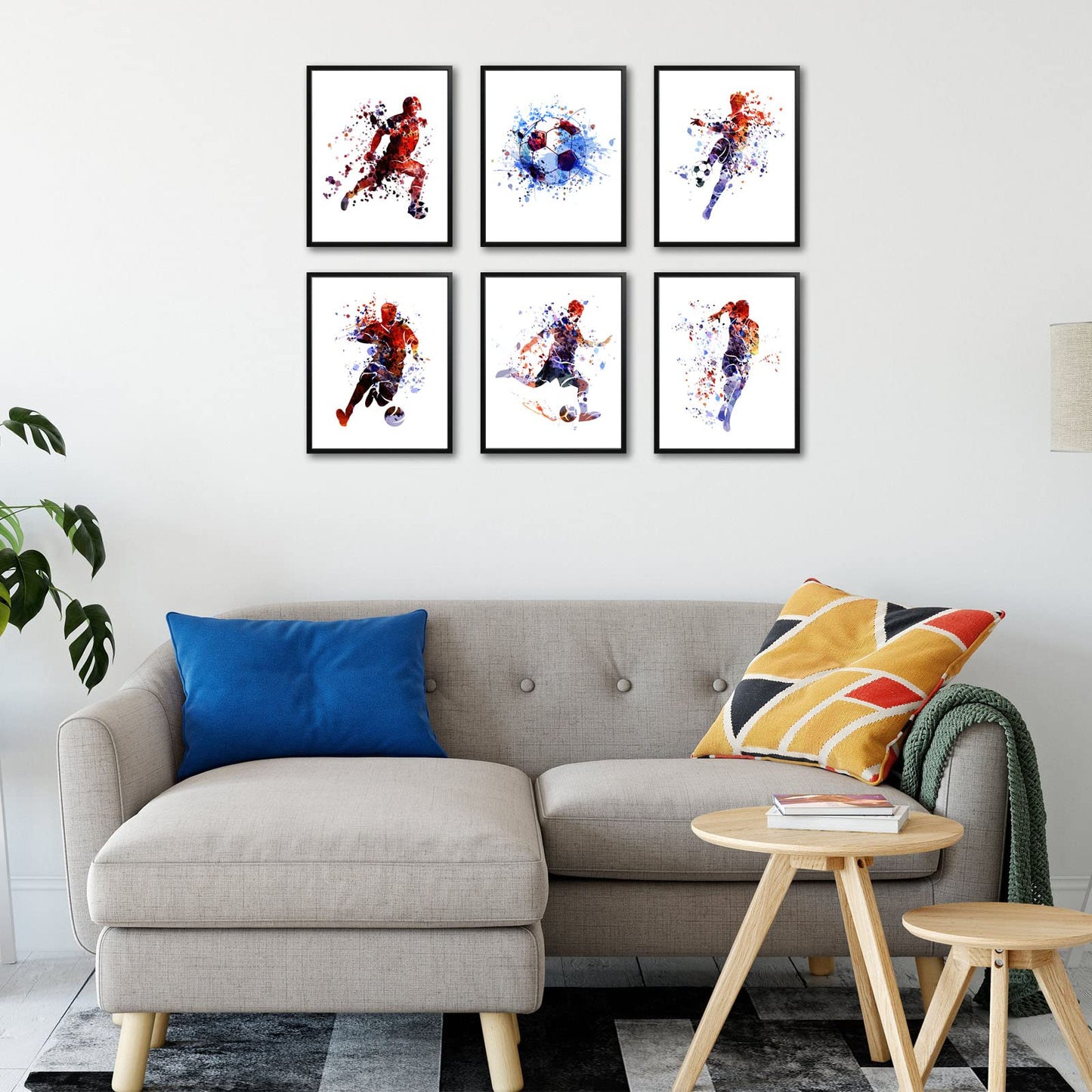 Annande Soccer Players Posters Sport Watercolor Canvas Wall Art Prints Minimalist Pictures for Men Cave Boys Room Decor, 8x10in Unframed