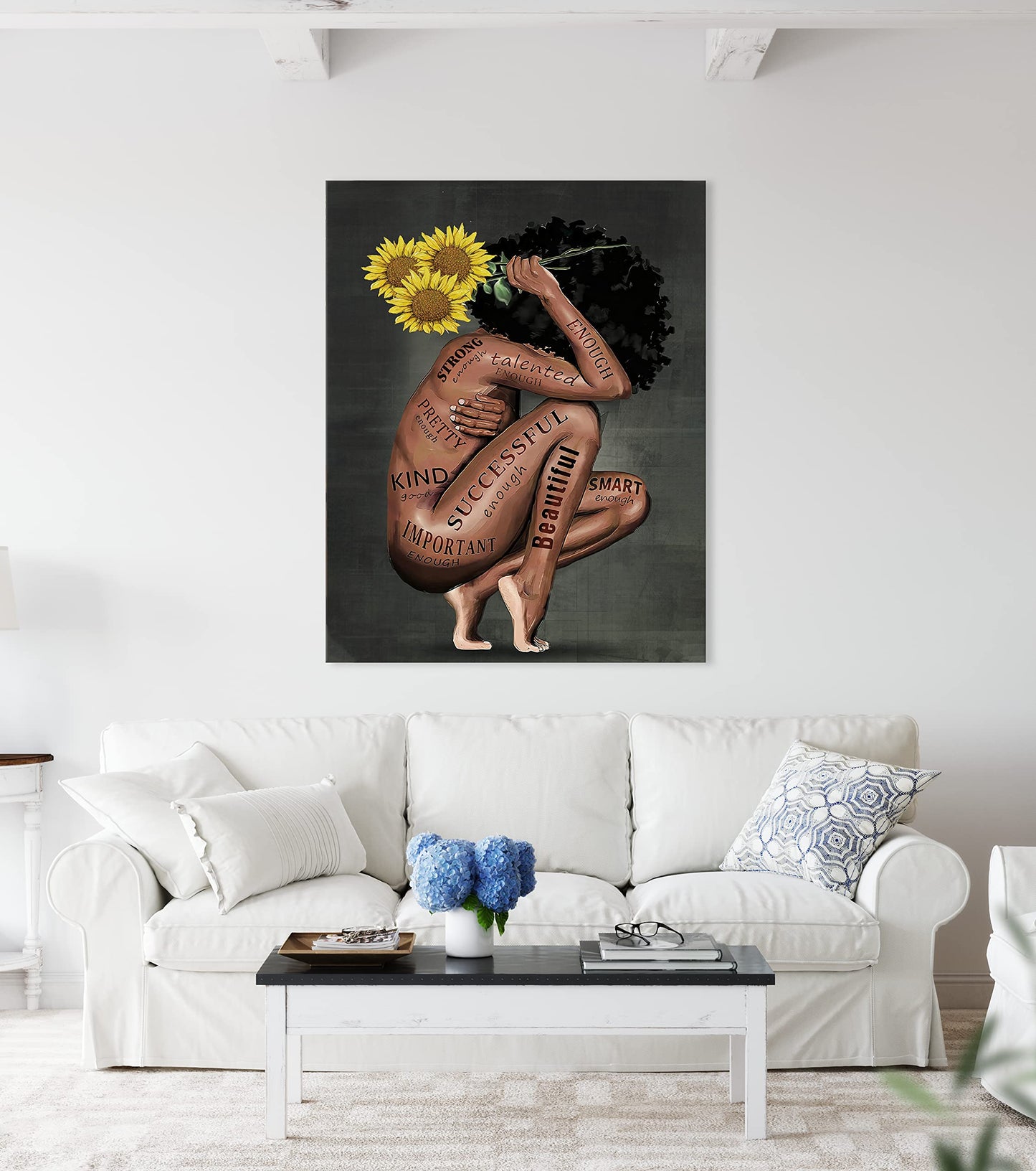 Black Women Poster African American Wall Decor Black Queen Canvas Prints Black Women Portrait Wall Art Abstract Sunflower Canvas Printing Print for Office Bedroom Decorations 16X24 in UNFRAMED