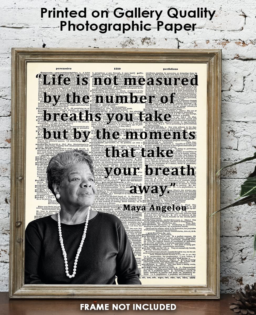 Inspirational Wall Art Poster "Life is not Measured…", Maya Angelou 8x10 Dictionary, Motivational Wall Art & Positive Affirmations Wall Decor for Bedroom, Teen Girl, Boy & Office Decor for Men, Women