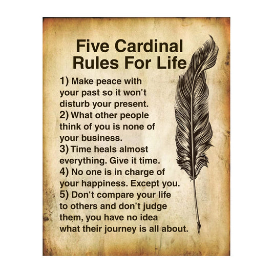 Five Cardinal Rules For Life - Vintage Inspirational Wall Decor Print, Motivational Parchment Wall Art For Living Room Decor Aesthetic, Home Decor, Office Decor, School, Bedroom Decor, Unframed - 8x10