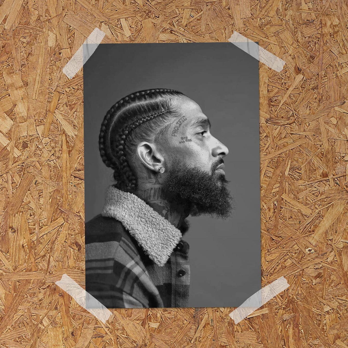 Funny Ugly Christmas Sweater Nipsey Hussle Wall Décor Poster Hip-hop Rapper Art Print for Home Decoration - Black and White Profile Portrait, 8 in x 12 in