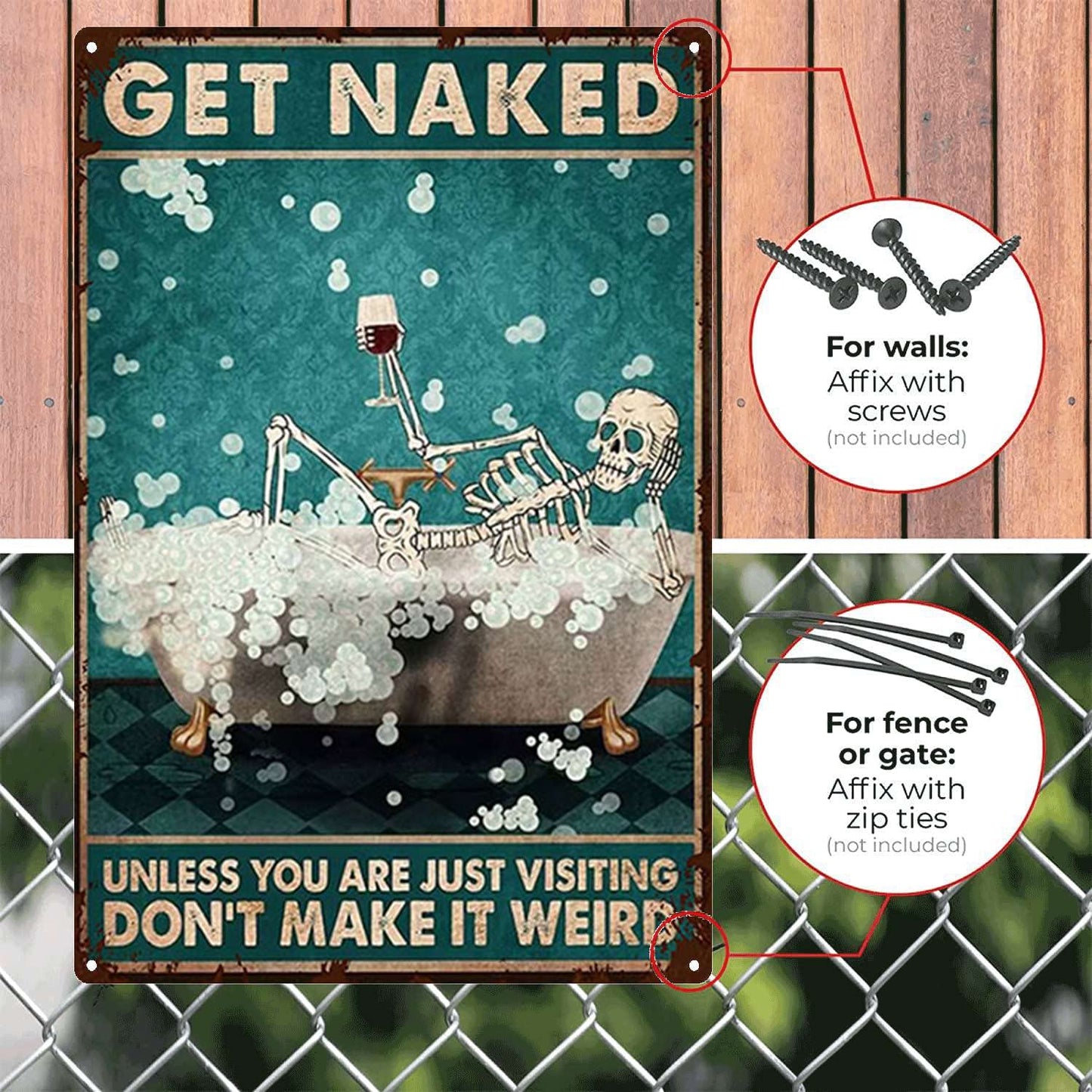 YLUYINOM Tin Metal Signs Get Naked Skeleton Poster, Skeleton Bathroom Poster, Bathroom Wall Art, Skull Bathroom Sign, Funny Bathroom Print,Funny Skull Bathroom Decor 8X12 inch-Tin Painting