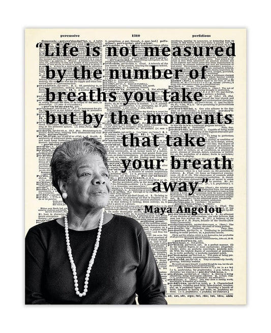 Inspirational Wall Art Poster "Life is not Measured…", Maya Angelou 8x10 Dictionary, Motivational Wall Art & Positive Affirmations Wall Decor for Bedroom, Teen Girl, Boy & Office Decor for Men, Women